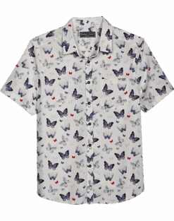Paisley & Gray Slim Fit Spread Collar Sport Shirt, White Small Heart Butterfly