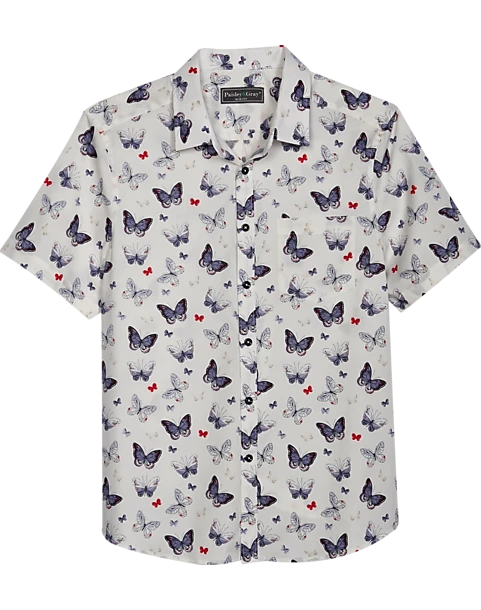 Paisley & Gray Slim Fit Spread Collar Sport Shirt, White Small Heart Butterfly 3 Paisley & Gray Slim Fit Spread Collar Sport Shirt, White Small Heart Butterfly