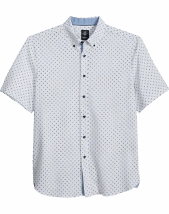 Michael Strahan Modern Fit 4-Way Stretch Short Sleeve Sport Shirt, White & Blue Dot