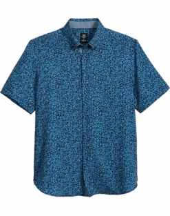 Michael Strahan Modern Fit 4-Way Stretch Short Sleeve Sport Shirt, Navy & Blue Floral