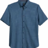Michael Strahan Modern Fit Short Sleeve Sport Shirt, Navy Check 3-D Check