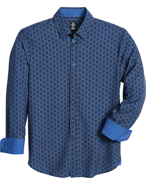 Michael Strahan Modern Fit Spread Collar 4-Way Stretch Sport Shirt, Navy Hexagon 3 Michael Strahan Modern Fit Spread Collar 4-Way Stretch Sport Shirt, Navy Hexagon