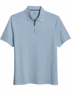 Michael Strahan Modern Fit Zip Polo, Medium Blue