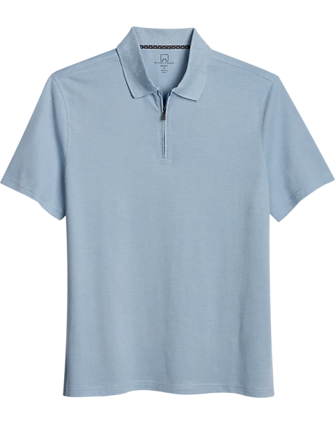 Michael Strahan Modern Fit Zip Polo, Medium Blue 3 Michael Strahan Modern Fit Zip Polo, Medium Blue