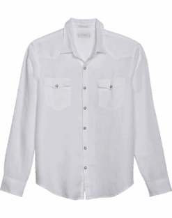 Lucky Brand Classic Fit Western Linen Sport Shirt, White