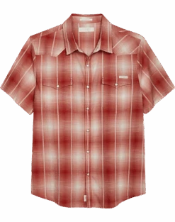 Lucky Brand Classic Fit Short Sleeve Western Sport Shirt, Red Plaid