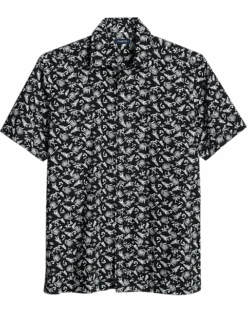 Zanetti Modern Fit Camp Shirt, Black Florals And Palms