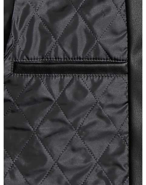 Michael Strahan Modern Fit Bomber Jacket, Black Faux Lambskin 4 Michael Strahan Modern Fit Bomber Jacket, Black Faux Lambskin - Image 2