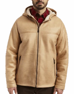 Rainforest Classic Fit Faux Nubuck Hooded Jacket, Cognac