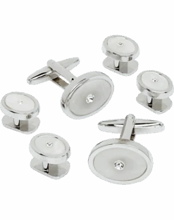 Pronto Uomo White And Silver Oval Cufflink And Stud Set