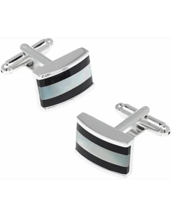 Pronto Uomo Silver, Black & Mother-Of-Pearl Cufflinks