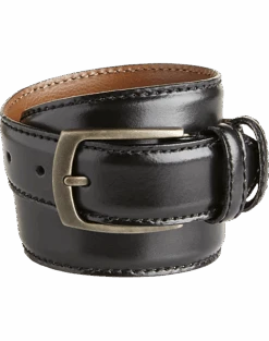 Joseph Abboud Double-Loop Edge Stitch Dress Belt, Black
