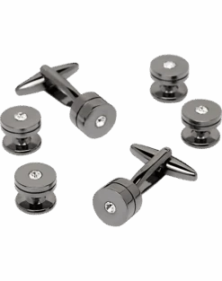 Pronto Uomo Black & Rhinestone Cufflink And Stud Set