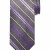 Pronto Uomo Narrow Tie, Plum & Charcoal Stripe -Male Clothing Store MW40 89J9 72 PRONTO UOMO PLATINUM PLUM CHAR STR MAIN