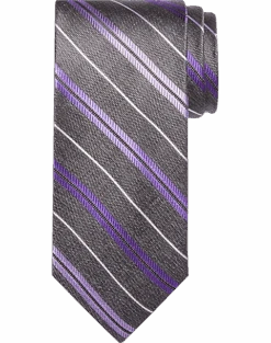 Pronto Uomo Narrow Tie, Plum & Charcoal Stripe