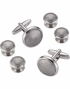 Pronto Uomo Cufflinks & Studs Set, Silver Grid