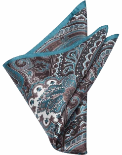 Joseph Abboud Pocket Square, Teal & Brown Paisley