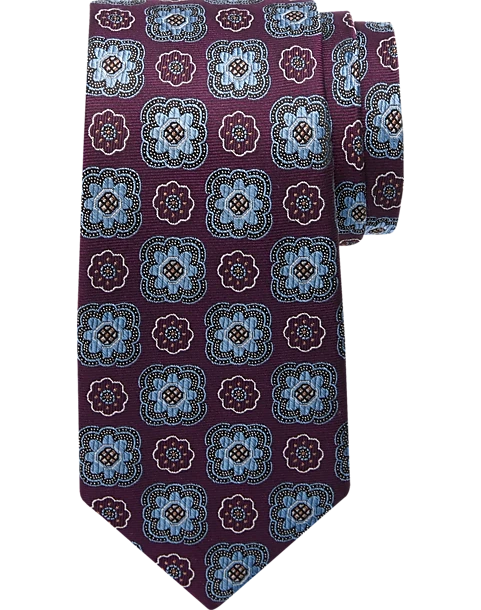 Joseph Abboud Narrow Tie, Plum & Blue Medallion 3 Joseph Abboud Narrow Tie, Plum & Blue Medallion