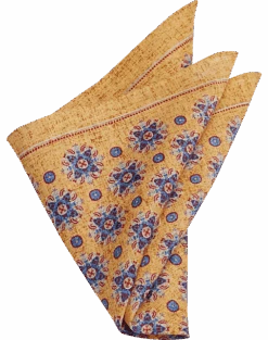 Joseph Abboud Linen Pocket Square, Gold & Blue Medallion