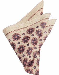 Joseph Abboud Linen Pocket Square, Beige & Blue Medallion