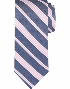 Egara Narrow Tie, Pink & Blue Stripe