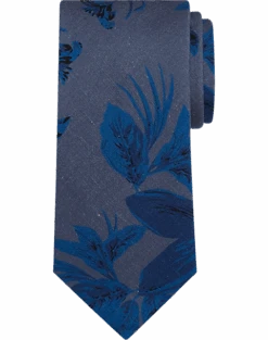 Pronto Uomo Narrow Tie, Navy Tropical Print