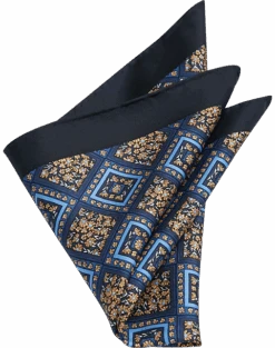 Joseph Abboud Silk Pocket Square, Navy Square Medallion