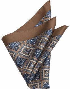 Joseph Abboud Silk Pocket Square, Taupe Square Medallion