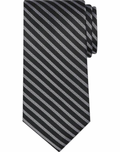 Calvin Klein Narrow Tie, Silver-Gray And Black Stripe