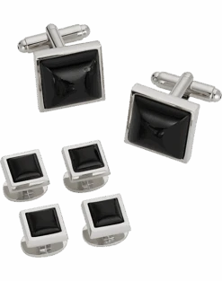 Pronto Uomo Black And Silver Square Cufflink And Stud Set