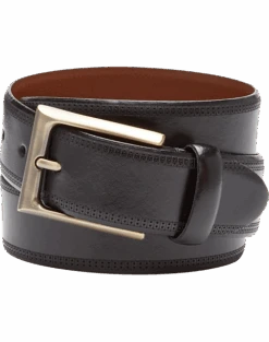 Joseph Abboud Feather Edge Leather Belt, Black