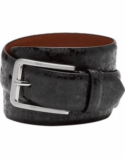 Joseph Abboud Leather Casual Belt, Black Floral