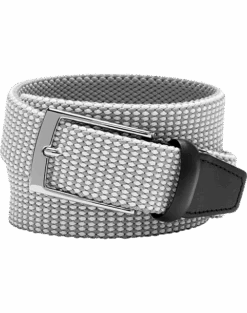 Joseph Abboud Woven Casual Belt, Gray & White Diamond Check