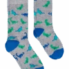 Egara Adult And Child Socks 2-Pack, Light Gray, Blue & Green Dinosaurs -Male Clothing Store MW40 8XY6 22 EGARA LT GRAY MAIN